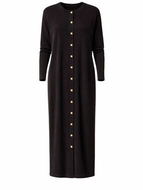NWT Long Black Button-Front Maxi Dress with Gold Buttons